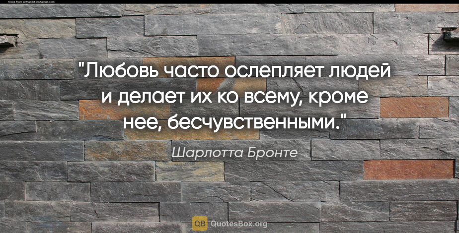 Шарлотта Бронте цитата: ""Любовь часто ослепляет людей и делает их ко всему, кроме нее,..."