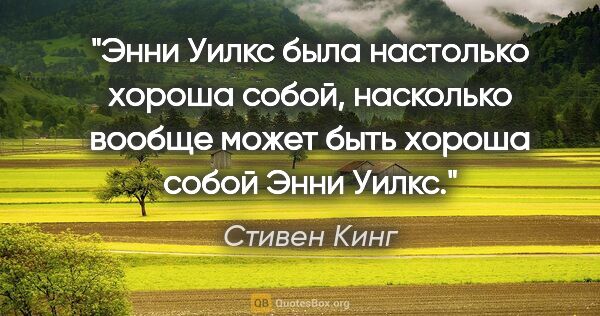 Стивен Кинг цитата: "Энни Уилкс была настолько хороша собой, насколько вообще может..."