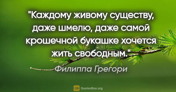 Филиппа Грегори цитата: "Каждому живому существу, даже шмелю, даже самой крошечной..."