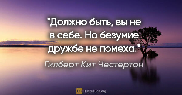 Гилберт Кит Честертон цитата: "Должно быть, вы не в себе. Но безумие дружбе не помеха."