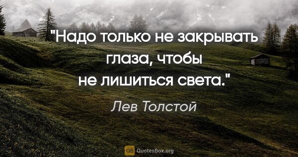 Лев Толстой цитата: "Надо только не закрывать глаза, чтобы не лишиться света."