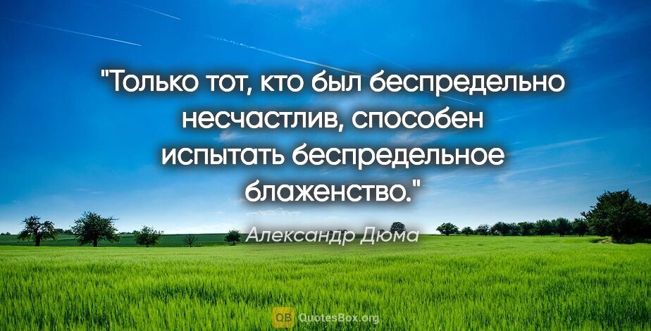 Александр Дюма цитата: "Только тот, кто был беспредельно несчастлив, способен испытать..."