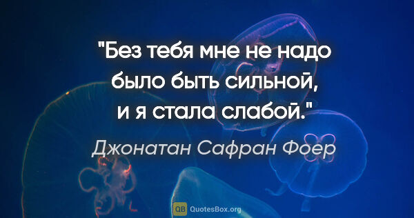 Джонатан Сафран Фоер цитата: "Без тебя мне не надо было быть сильной, и я стала слабой."