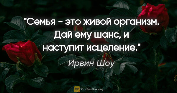 Ирвин Шоу цитата: "Семья - это живой организм. Дай ему шанс, и наступит исцеление."
