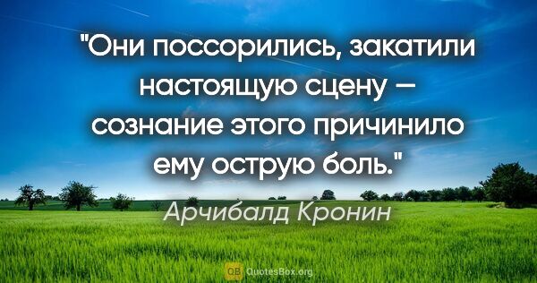 Арчибалд Кронин цитата: "Они поссорились, закатили настоящую сцену — сознание этого..."