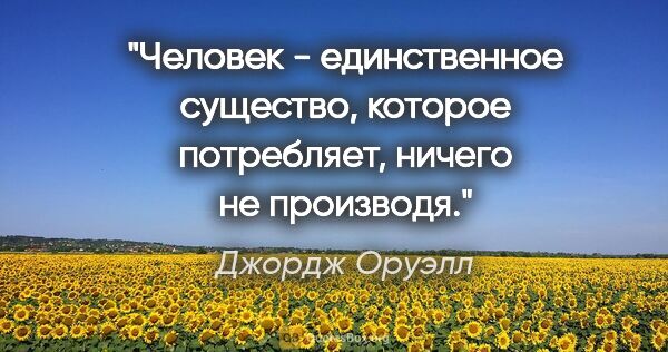 Джордж Оруэлл цитата: "Человек - единственное существо, которое потребляет, ничего не..."