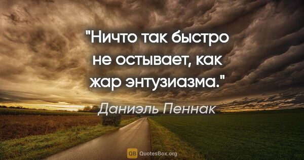 Даниэль Пеннак цитата: "Ничто так быстро не остывает, как жар энтузиазма."