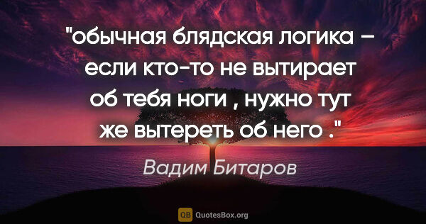 Вадим Битаров цитата: "обычная блядская логика – если кто-то не вытирает об тебя ноги..."