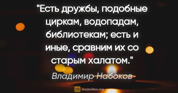 Владимир Набоков цитата: "Есть дружбы, подобные циркам, водопадам, библиотекам; есть и..."