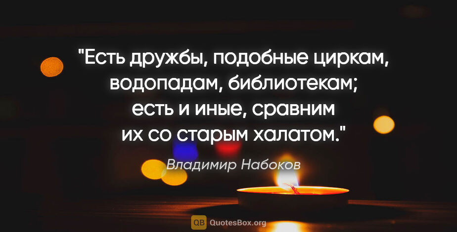 Владимир Набоков цитата: "Есть дружбы, подобные циркам, водопадам, библиотекам; есть и..."