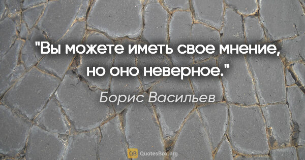 Борис Васильев цитата: "Вы можете иметь свое мнение, но оно неверное."