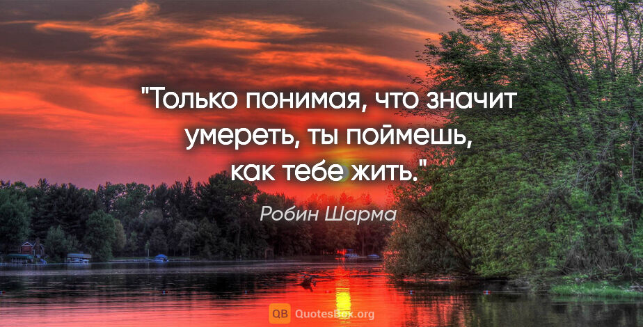 Робин Шарма цитата: "Только понимая, что значит умереть, ты поймешь, как тебе жить."