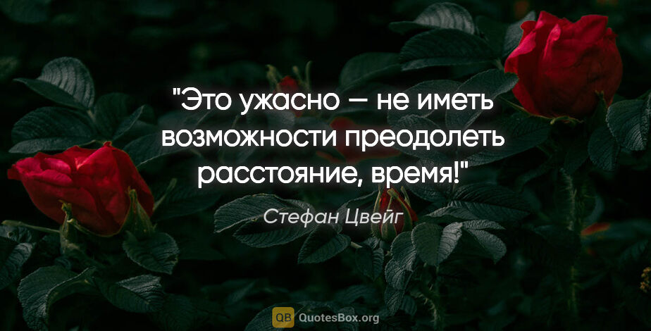 Стефан Цвейг цитата: "Это ужасно — не иметь возможности преодолеть расстояние, время!"