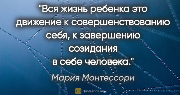 Мария Монтессори цитата: "Вся жизнь ребенка это движение к совершенствованию себя, к..."