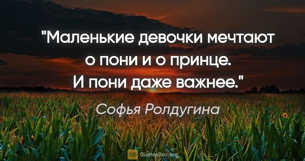 Софья Ролдугина цитата: "Маленькие девочки мечтают о пони и о принце. И пони даже важнее."