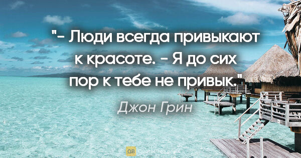 Джон Грин цитата: "- Люди всегда привыкают к красоте.

- Я до сих пор к тебе не..."