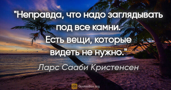 Ларс Сааби Кристенсен цитата: "Неправда, что надо заглядывать под все камни. Есть вещи,..."