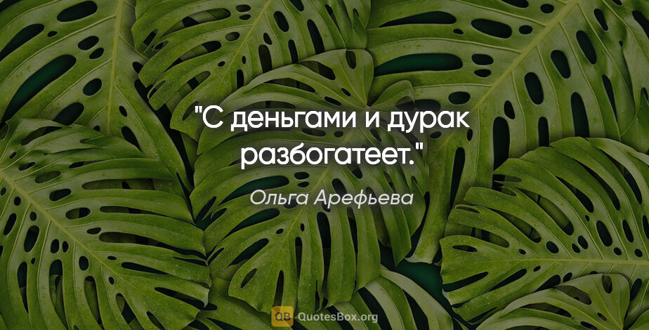 Ольга Арефьева цитата: "С деньгами и дурак разбогатеет."