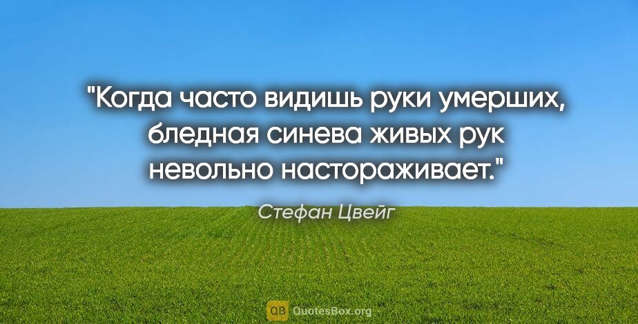 Стефан Цвейг цитата: "Когда часто видишь руки умерших, бледная синева живых рук..."