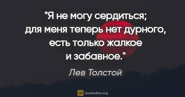 Лев Толстой цитата: "Я не могу сердиться; для меня теперь нет дурного, есть только..."