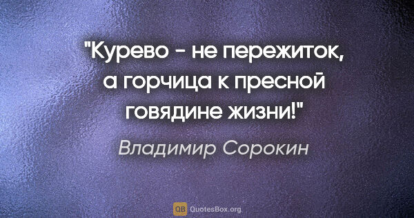 Владимир Сорокин цитата: "Курево - не пережиток, а горчица к пресной говядине жизни!"