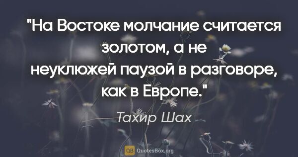 Тахир Шах цитата: "На Востоке молчание считается золотом, а не неуклюжей паузой в..."