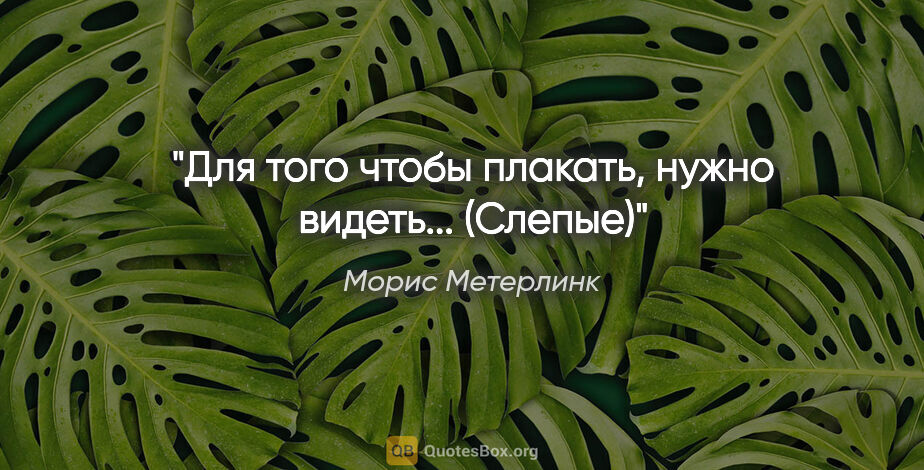 Морис Метерлинк цитата: "Для того чтобы плакать, нужно видеть...

("Слепые")"