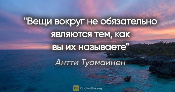 Антти Туомайнен цитата: "Вещи вокруг не обязательно являются тем, как вы их называете"