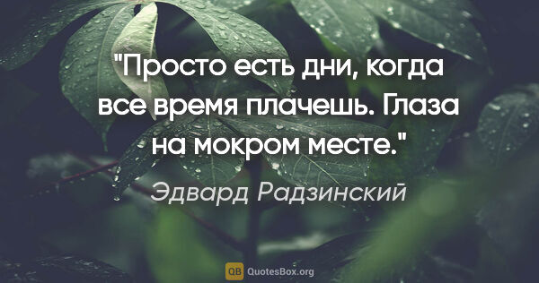 Эдвард Радзинский цитата: "Просто есть дни, когда все время плачешь. Глаза на мокром месте."