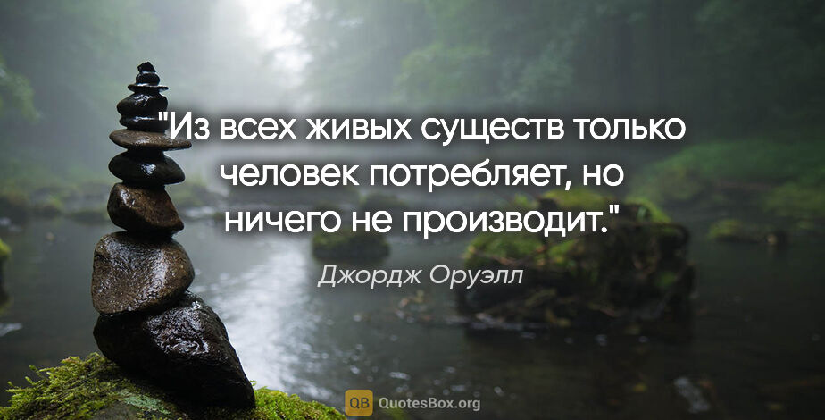 Джордж Оруэлл цитата: "Из всех живых существ только человек потребляет, но ничего не..."