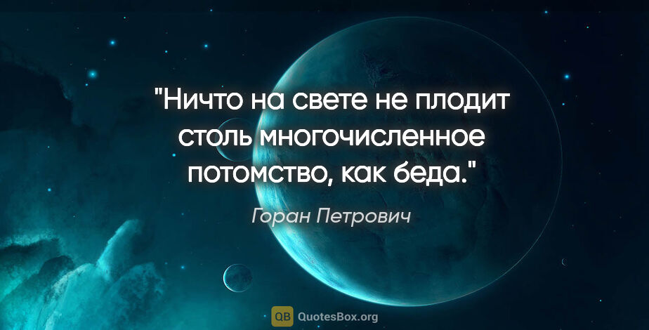 Горан Петрович цитата: "Ничто на свете не плодит столь многочисленное потомство, как..."