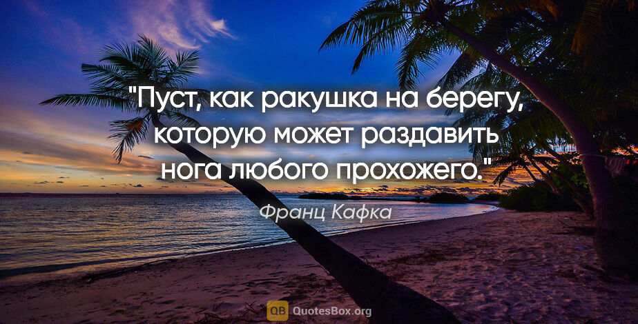 Франц Кафка цитата: "Пуст, как ракушка на берегу, которую может раздавить нога..."