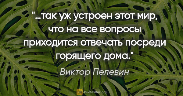 Виктор Пелевин цитата: "…так уж устроен этот мир, что на все вопросы приходится..."