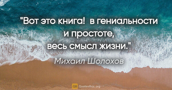 Михаил Шолохов цитата: "Вот это книга!  в гениальности и простоте, весь смысл жизни."