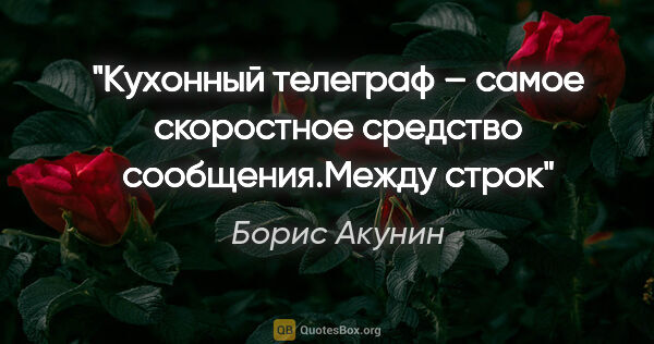 Борис Акунин цитата: "Кухонный телеграф – самое скоростное средство сообщения."Между..."