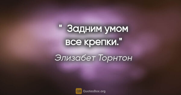 Элизабет Торнтон цитата: " Задним умом все крепки."