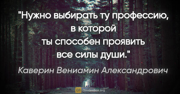 Каверин Вениамин Александрович цитата: "Нужно выбирать ту профессию, в которой ты способен проявить..."