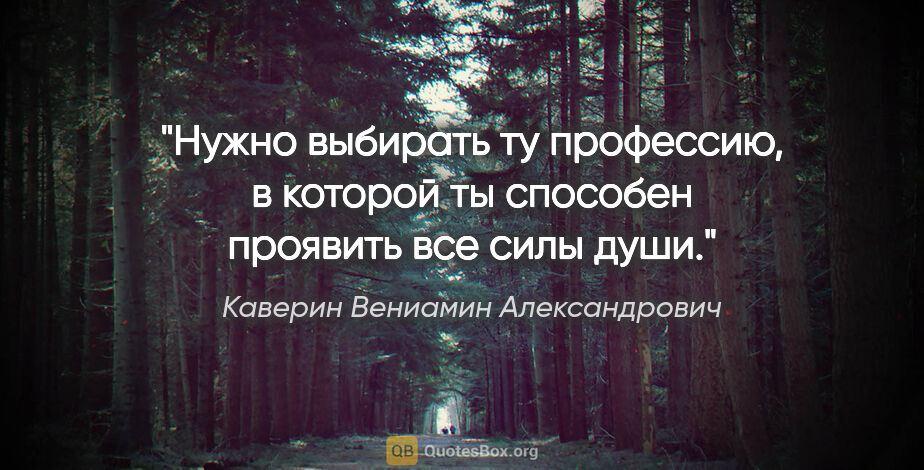 Каверин Вениамин Александрович цитата: "Нужно выбирать ту профессию, в которой ты способен проявить..."