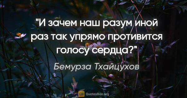 Бемурза Тхайцухов цитата: ""И зачем наш разум иной раз так упрямо противится голосу сердца?""