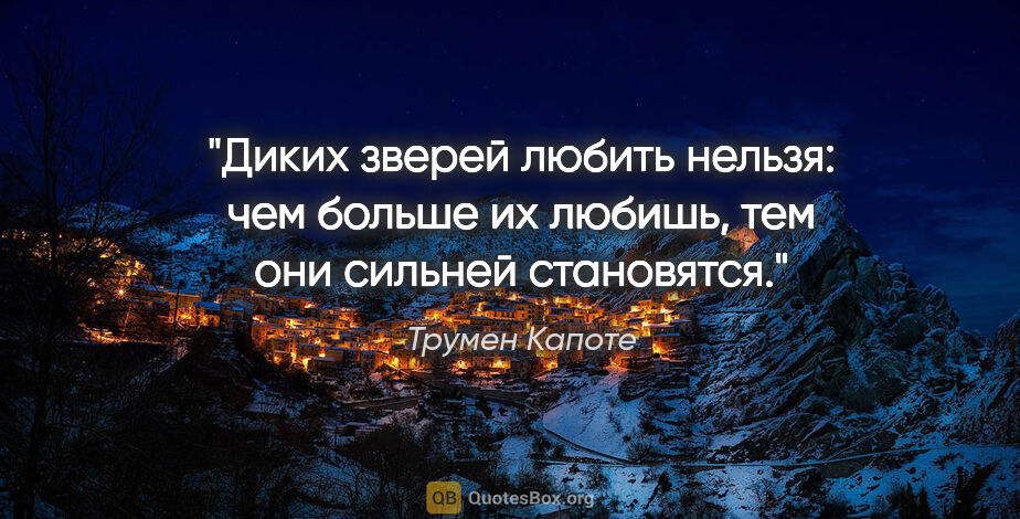 Трумен Капоте цитата: "Диких зверей любить нельзя: чем больше их любишь, тем они..."