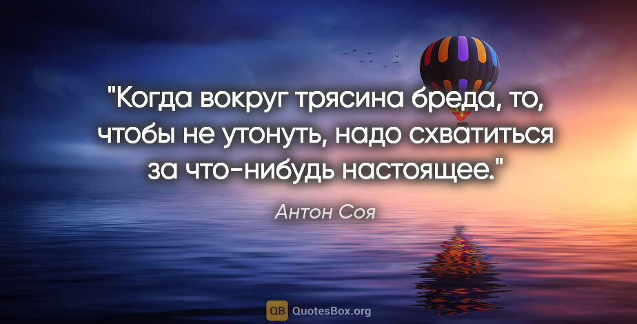 Антон Соя цитата: "Когда вокруг трясина бреда, то, чтобы не утонуть, надо..."