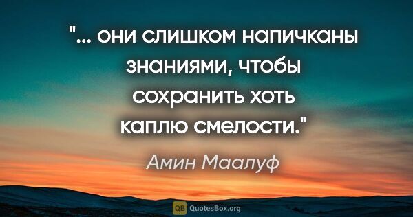 Амин Маалуф цитата: " они слишком напичканы знаниями, чтобы сохранить хоть каплю..."