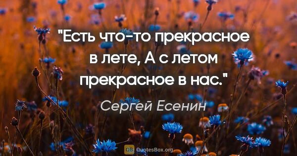 Сергей Есенин цитата: "Есть что-то прекрасное в лете,

А с летом прекрасное в нас."