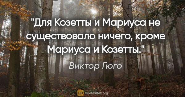 Виктор Гюго цитата: "Для Козетты и Мариуса не существовало ничего, кроме Мариуса и..."