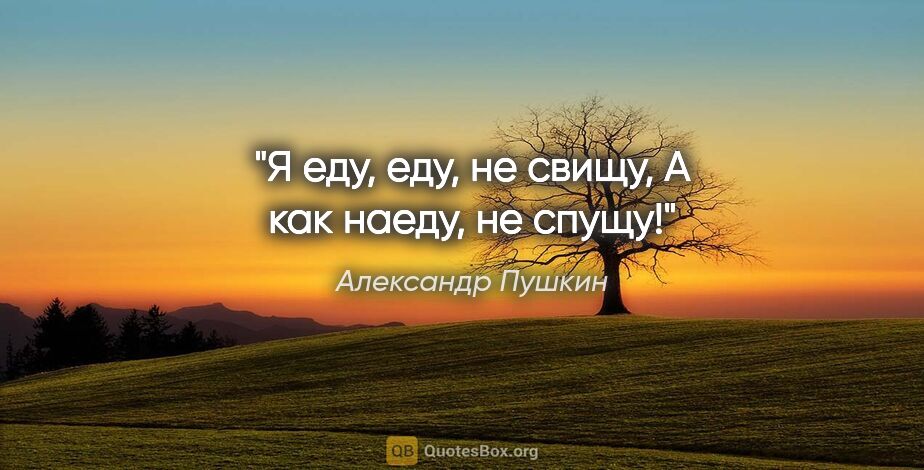 Александр Пушкин цитата: "Я еду, еду, не свищу,

А как наеду, не спущу!"