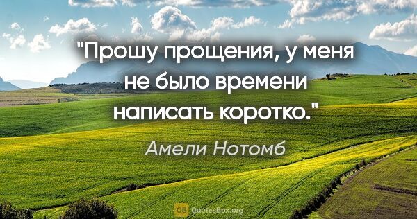 Амели Нотомб цитата: "«Прошу прощения, у меня не было времени написать коротко»."