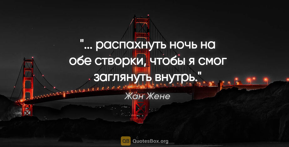 Жан Жене цитата: " распахнуть ночь на обе створки, чтобы я смог заглянуть..."