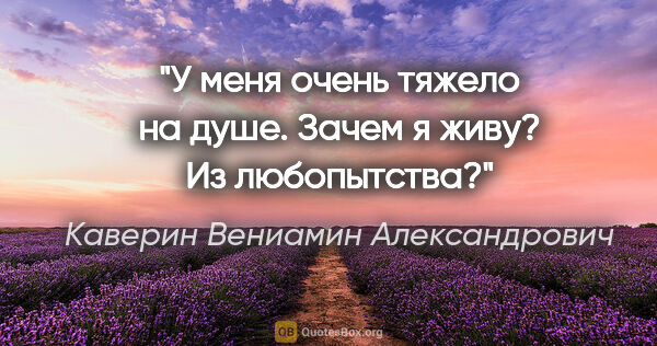 Каверин Вениамин Александрович цитата: "У меня очень тяжело на душе. Зачем я живу? Из любопытства?"