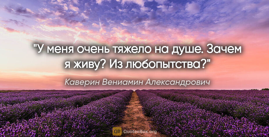 Каверин Вениамин Александрович цитата: "У меня очень тяжело на душе. Зачем я живу? Из любопытства?"