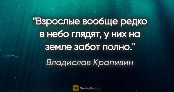 Владислав Крапивин цитата: "Взрослые вообще редко в небо глядят, у них на земле забот полно."
